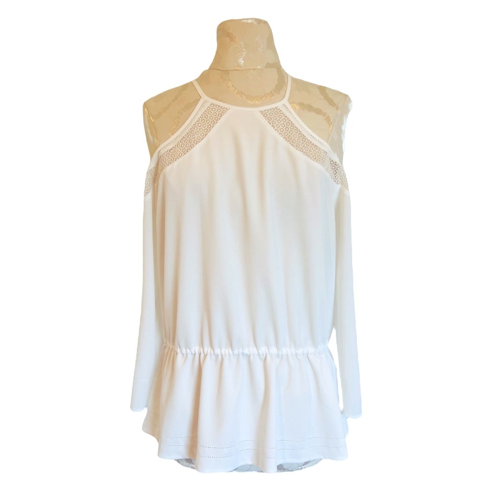 Off the shoulder white long sleeve with button back detail